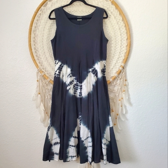 Vintage X Advanced Apparels Boho Gypsy Tie Dye Sleeveless Goth Midi Dress - Picture 1 of 11